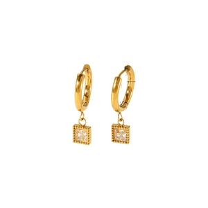 Boucles d'oreilles en acier inoxydable doré 18k avec zircon carré et bordure perlée
