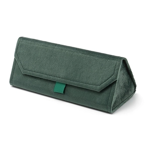 Dark green velvet foldable triangle case for sunglasses and accessories in a high-end finish