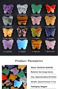 Detailed macro view showing the natural texture of 30x35mm carved crystal butterfly stones