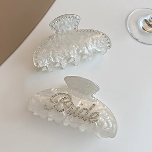 Bride Letter Rhinestone Acetate Hair Claw Clip Marble Artificial Pearl Shark Clip For Wedding Bridal Shower Women