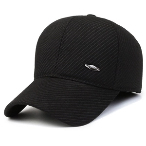 Men's winter thermal baseball cap in black twill with silver fashion metal badge