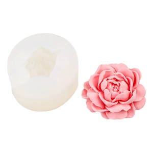 Silicone jasmine flower mold for DIY candles and soaps with pink floral sample