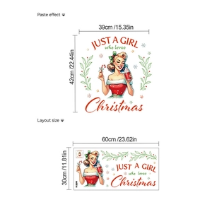 Details von Weihnachts-Wandaufkleber Layout und Maßen im roten und grünen Vintage-Stil