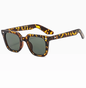 Detailansicht der quadratischen Sonnenbrille in Schildpatt-Optik mit poliertem Rahmen