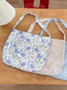 Floral Print Cotton Canvas Tote Bag Large Capacity Slouchy Crossbody Shoulder Bag For Women Students Daily Use