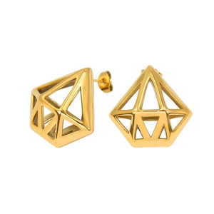 Boucles d'oreilles géométriques dorées en forme de losange avec design ajouré chic