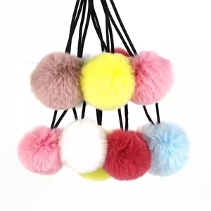 Colorful plush pom-pom hair ties for girls with high-elasticity soft black bands