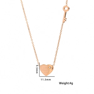 18k rose gold heart necklace with key charm and engraved Love Forever 520 pendant