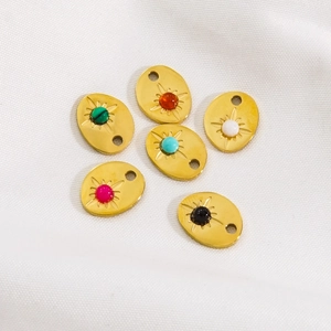 6Pcs 14K gold plated stainless steel starburst pendants with colorful natural stones