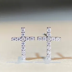925 Sterling Silver Moissanite Cross Stud Earrings D Color Gold Silver Plated Hip Hop Dark Style Unisex Jewelry
