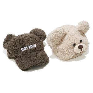 Cute teddy ear faux shearling baseball caps in brown and beige with HOLIDAY embroidery