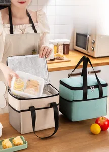 Detail of insulated lunch bag with large top opening and silver aluminum foil lining