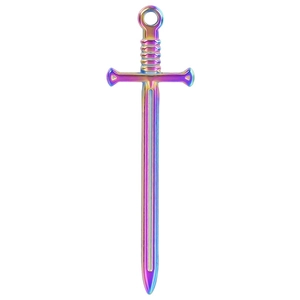 Rainbow gradient stainless steel sword pendant with polished finish on white background