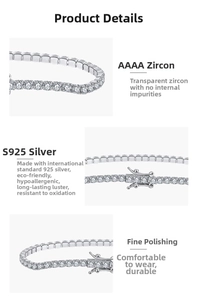 Detail of S925 silver tennis bracelet with AAAA cubic zirconia and secure clasp
