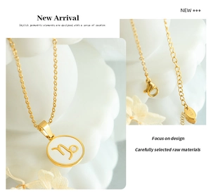 Macro detail of 18K gold Capricorn pendant necklace with lobster clasp and chain extension