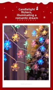 Detail of colorful snowflake LED string lights for Christmas festive home decoration