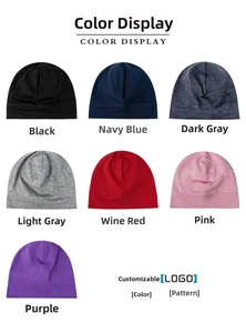 Rasterlayout mit sieben Farben von Baumwoll-Slouch-Beanies im minimalistischen Stil