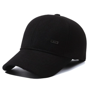 Mens thick winter baseball hat with fleece ear protection and Sports metal emblem