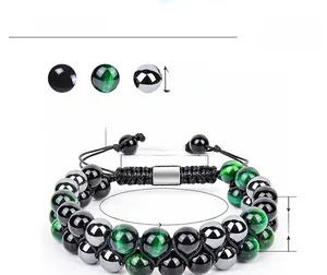 Detailed specs of double-layer beaded bracelet with green tiger eye and black onyx beads