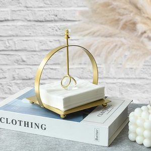 European gold metal napkin holder with round arch and crystal gravity bar for dining tables