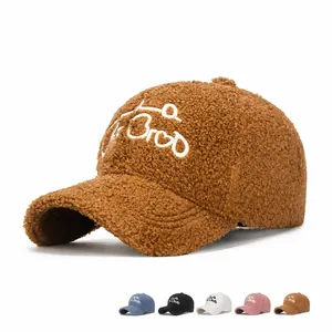 Casquette de Baseball d'Hiver Chaude en Velours Teddy pour Femmes Broderie Décontractée Chapeau en Laine d'Agneau Réglable
