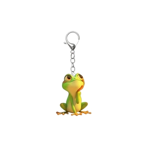 Cute green cartoon frog acrylic keychain with silver metal carabiner clip for bags