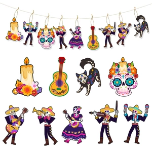 Day of the Dead outdoor skeleton guitar hanging banner for garden decoration