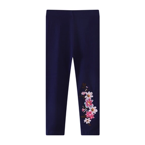Leggings Fille Coton Taille Élastique Broderie Florale Pantalon Long Extensible Bas Décontractés Pour Enfants