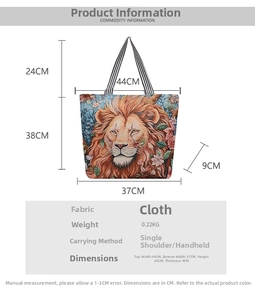 Size chart showing dimensions for the 3D butterfly embroidery ethnic canvas tote bag