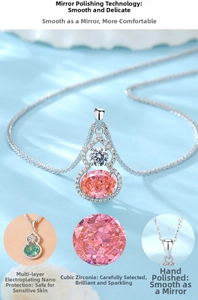 Detail of S925 silver gourd pendant with oval pink cubic zirconia and micro-set stones