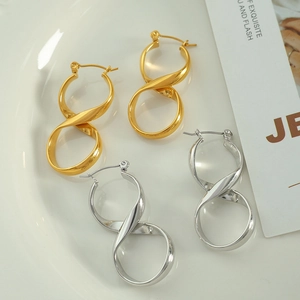 Twisted Infinity Hoop Earrings Stainless Steel Geometric Infinity Shape Polished Fashion Jewelry For Women Chic Style