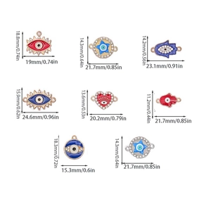 Set of 10 alloy evil eye and Hamsa hand charms for jewelry making with dimensions