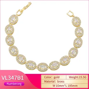 Gold plated hip hop bracelet with oval cubic zirconia halo and T-shaped square diamonds