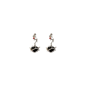 Silver thorn heart earrings with red and black accents in a gothic punk aesthetic