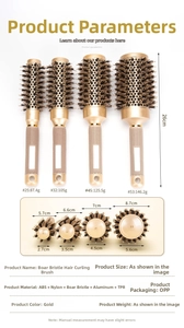 Size guide for round hair brushes in four diameters with aluminum barrel and bristles