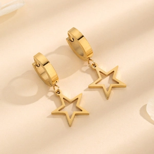 Minimalist hollow star pendant drop earrings in premium gold-finished stainless steel