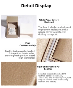 Detailed view of brushed PU leather jewelry box with protective sleeve and moisture silica