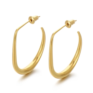 Polished gold U-shaped curved earrings in minimalist stainless steel for women