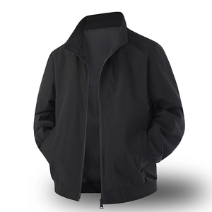Classic black men's casual jacket with full zip and ribbed cuffs on white background