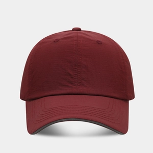 Deep burgundy nylon quick-dry baseball cap featuring breathable mesh and six-panel design