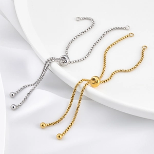 Adjustable stainless steel square pearl link bracelets in gold and silver finish
