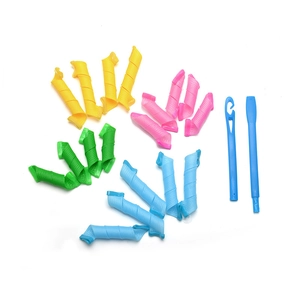 DIY heatless spiral hair curlers set with colorful styling hooks for natural hair styling
