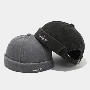 British retro washed shark embroidery miki hats in black and dark grey canvas