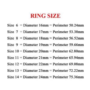 Detailed size chart for interlocking triple ring with diameters and perimeters in millimeters