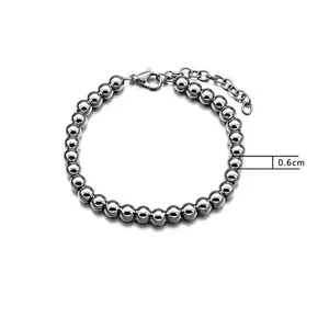 Polished stainless steel bead bracelet with 0.6cm beads, lobster clasp and extension chain