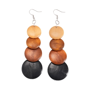 Bohemian geometric wooden bead drop earrings with multi-color gradient circles