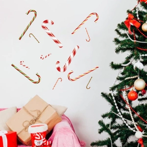 Christmas Wall Stickers Candy Cane PVC Self Adhesive Decals Festive Home Window Decor Cartoon Party Supplies