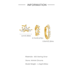 Detailed size specifications for gold S925 sterling silver and zircon earring set