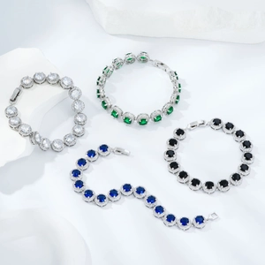 Elegant geometric halo bracelets with colorful micro-pave zirconia in four colors