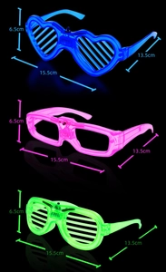 Detailed size chart for LED party glasses including height and width dimensions